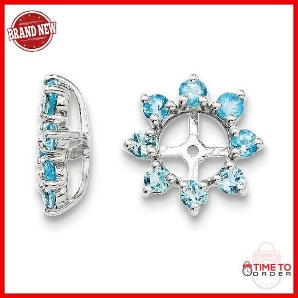 Sterling Silver Earring Jacket with 16 Natural Blue Topaz Stones